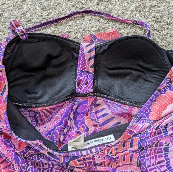 Croft & Barrow Pink Purple Butterfly Wing Sheer Split Front Tankini Bikini 14 - Picture 6 of 9